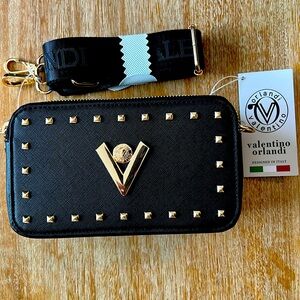 Valentino Orlandi Black Small Studded Crossbody Camera Shoulder Bag  $159 NWT